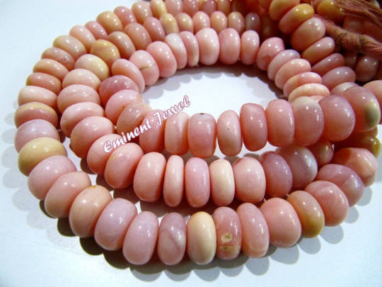 Natural Peruvian Pink Opal Rondelle Plain Beads / Big Size Smooth Beads /  8-10mm / Strand 13.5 inches long / Semi Precious Pink Opal Beads.