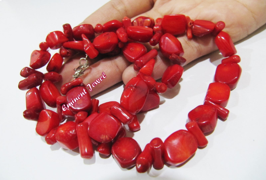 Beautiful Red Stick And Tumbled Coral Beads / Branch Coral Beads,Strand 20  inch. long,Italian Red Coral Gemstone Beads,Bold Coral necklace.
