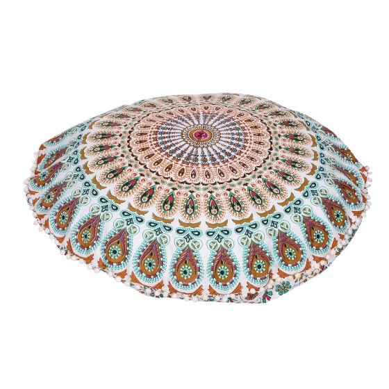 Indian Mandala Pom Lace Floor Pillow Large Ottoman Pouffe Cushion Bohemian 32"