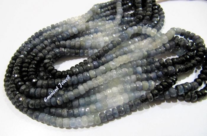 Natural Blue Sapphire Shaded Faceted Beads Rondelle Shape Size 4-3  MM Sapphire Gemstone Shaded Beads For Necklace 16 Inches