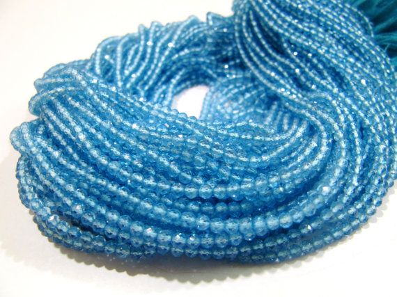 Blue Topaz Round Shape 3-4mm Beads 13 Full Strand Beads