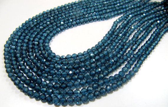 London Blue Topaz cut size 4-4.25 mm 13 full strand beads for jewelry making. Natural London Blue Topaz Faceted Rondelle Gemstone Beads