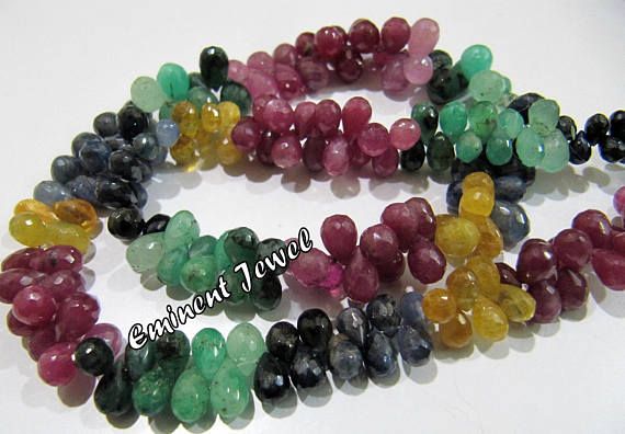 Natural Gemstone Beads Teardrop Briolette Drop Faceted  4" Or 8"Inch Strand 