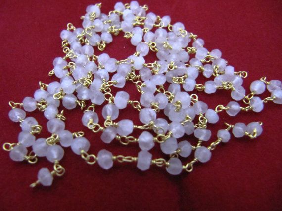 ON SALE 6 Feet Wholesale R Natural Rose quartz Wire Wrapped Rosary Chain Rose Quartz Nugget Chip Uncut Beads Rosary Chain  Gemstone Chain