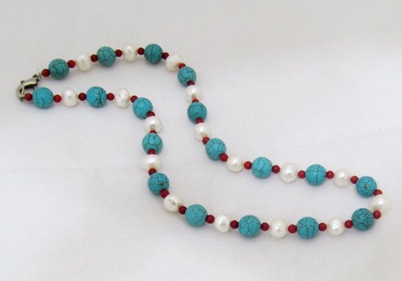 Designer Natural turquoise red coral gemstone handmade necklace at ?6500 |  Azilaa