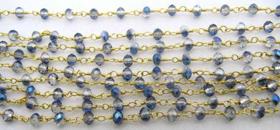 Peacock Pyrite Beaded Gold Plated Wire Wrapped Chain 5 Feet Beautiful Peacock Pyrite Beaded Chain 3mm Rosary Chain