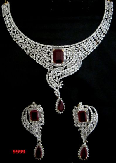 Ruby and Emerald crystal four star Design Necklace | American Diamond  choker Necklace with fair price | Ruby Emerald CZ diamond necklace