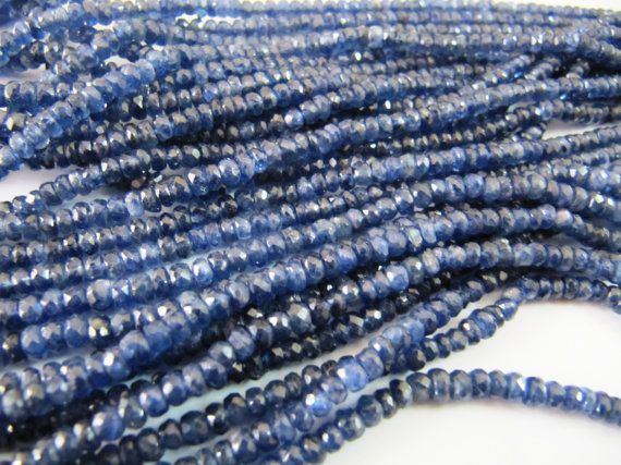 GENUINE SAPPHIRE BEADS Faceted Rondelles Silver Blue 3-4mm