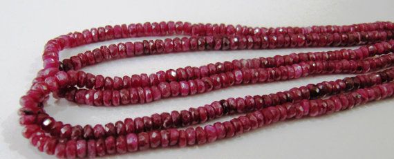 Ruby 4-6mm Smooth Rondelle AA Grade Gemstone Beads Strand - 158129