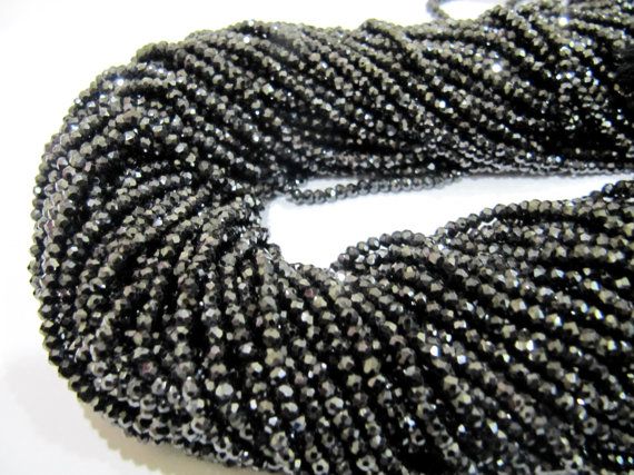 AAA Quality Black CZ Beads,Exclusive Black Zircon Beads 3mm, Black Gemstone  Strand, Cubic Zirconia String Roundel Faceted Beads 13 to 14inch