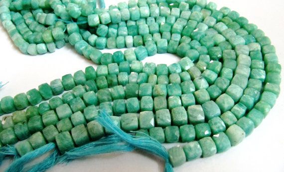 8 inch long strand faceted AMAZONITE cube beads 7 8.5 mm