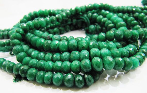 Natural Emerald Corundum Rondelle Faceted 6-7mm To 7-8mm Beads Strand 13 Inches 