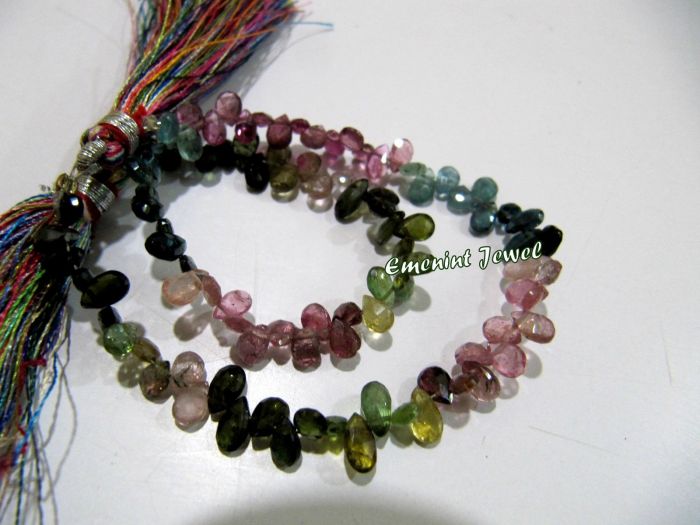 Natural Watermelon Tourmaline faceted Pear shape Briolette beads Gemstone 5X6.5 mm to 5X8.5 mm Approx Size Beads 12 inch Strand M No. 6052