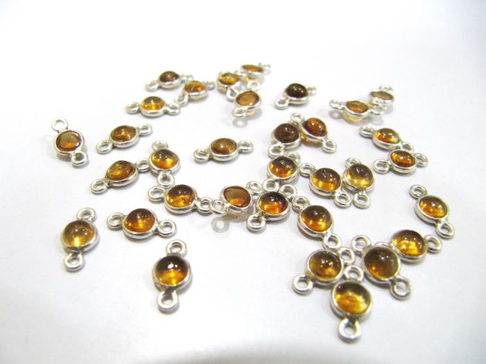 925 Sterling Silver Natural Citrine Gemstone Round Cabochon 5mm